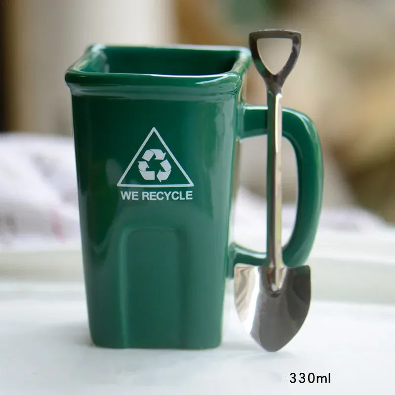 Ceramic Mug Recycling Bin Design Spoon & Shovel Included