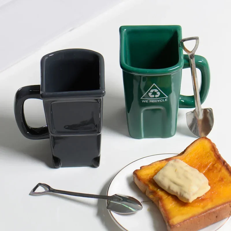 Ceramic Mug Recycling Bin Design Spoon & Shovel Included