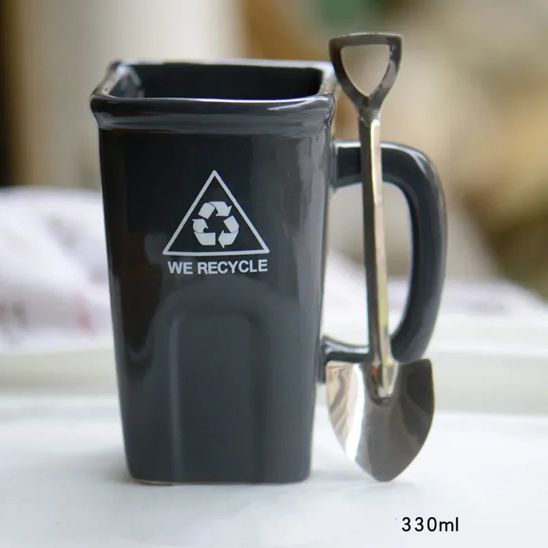 Ceramic Mug Recycling Bin Design Spoon & Shovel Included