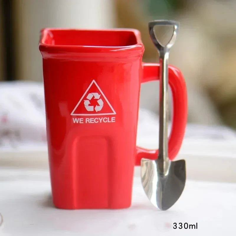 Ceramic Mug Recycling Bin Design Spoon & Shovel Included