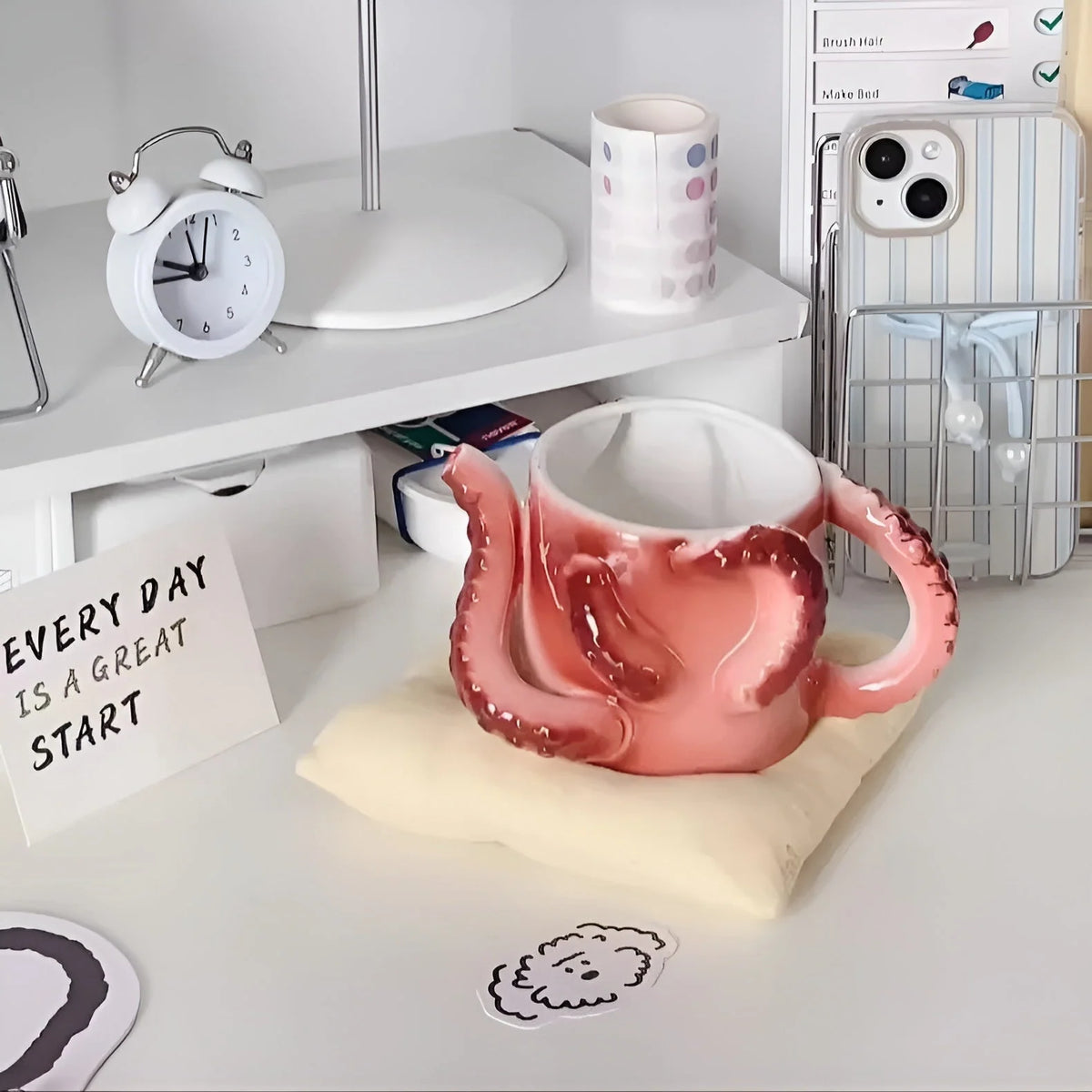 Ceramic Mug Sculpted Octopus Tentacle Handles 11.8 Fl Oz