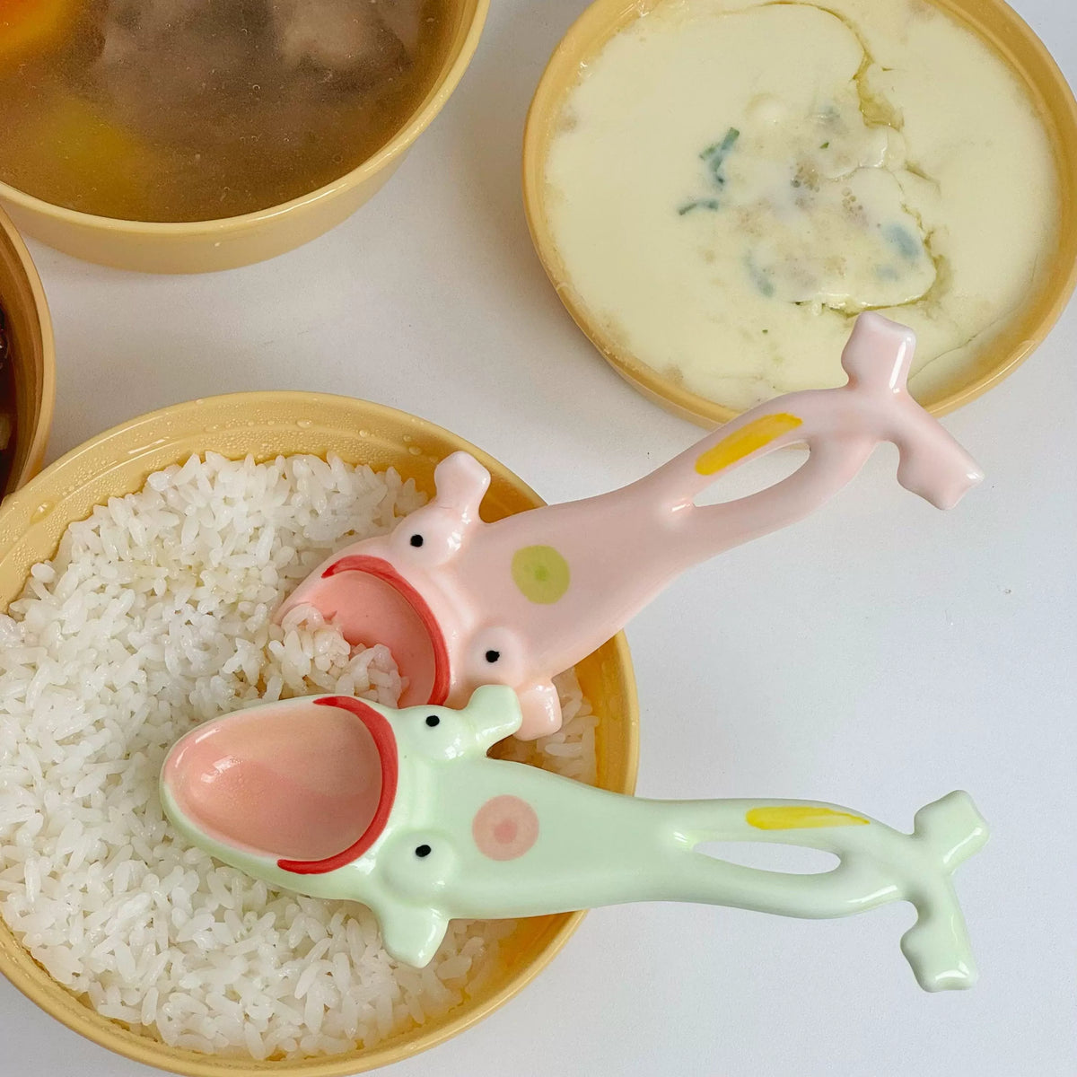 Ceramic Serving Spoon Frog Design Long Handle Glazed Finish