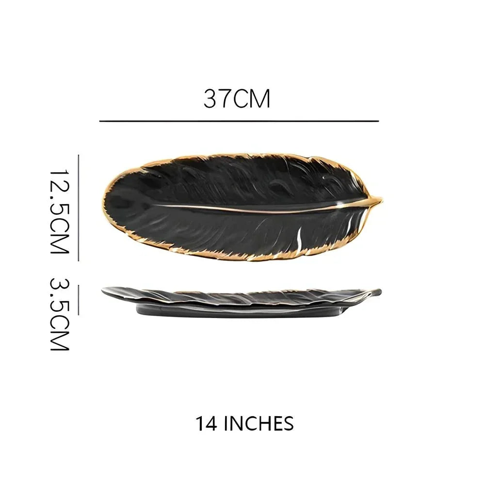 Ceramic Tray Feather-Shaped Non-Slip Base
