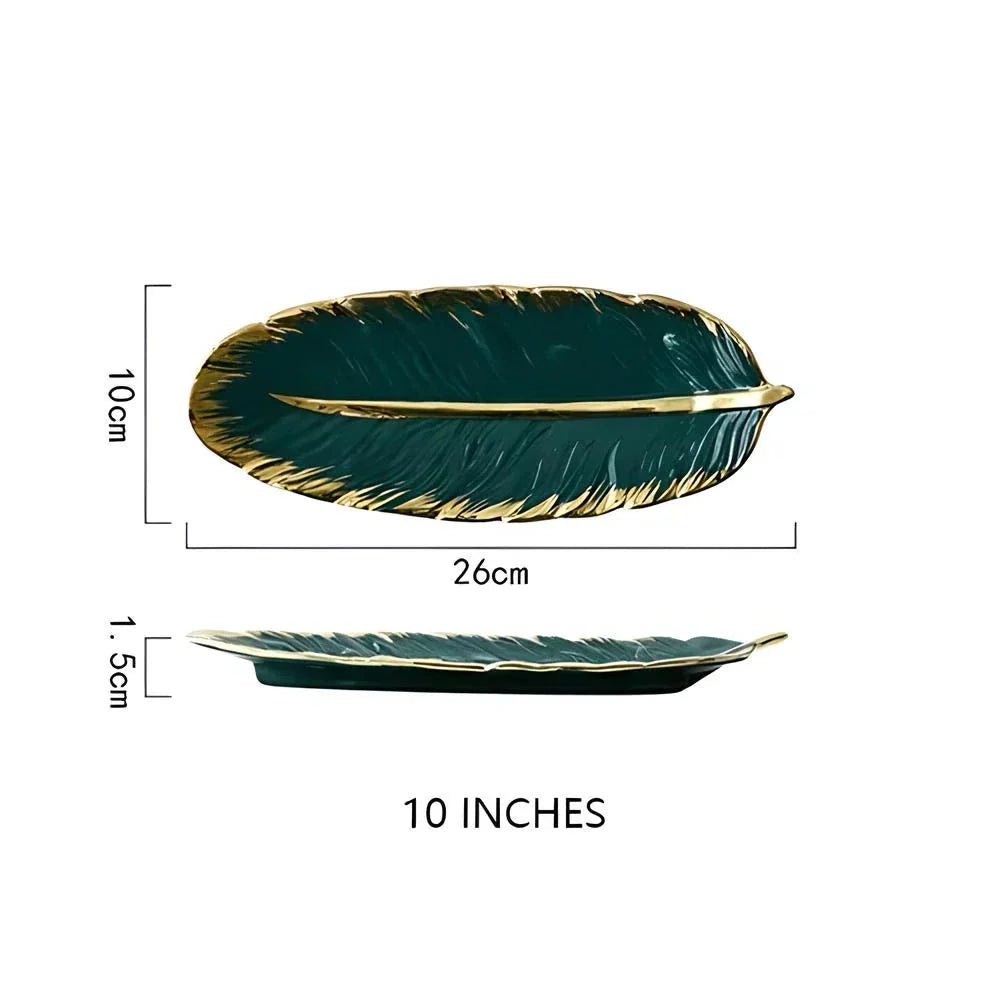Ceramic Tray Feather-Shaped Non-Slip Base
