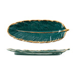 Ceramic Tray Feather-Shaped Non-Slip Base