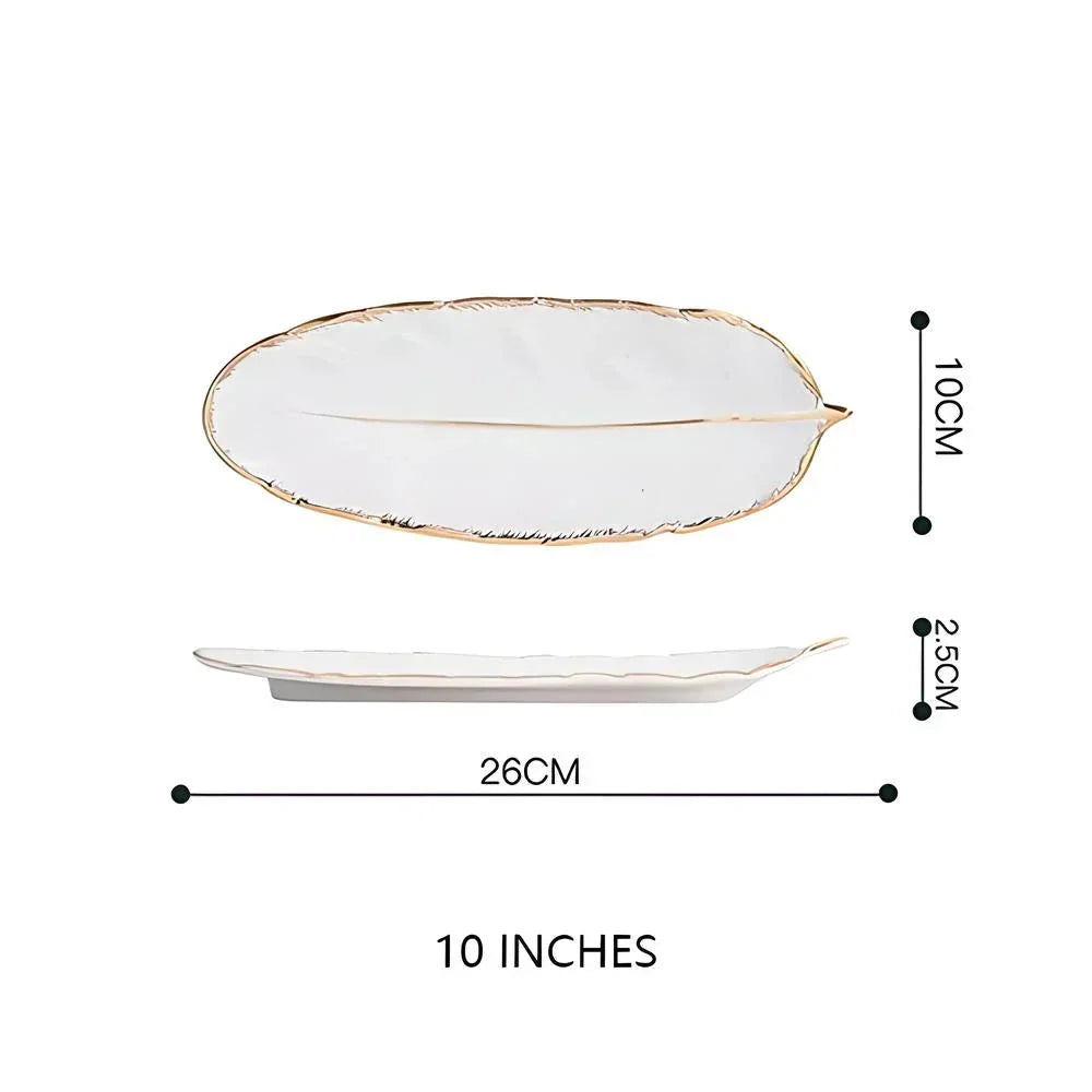 Ceramic Tray Feather-Shaped Non-Slip Base