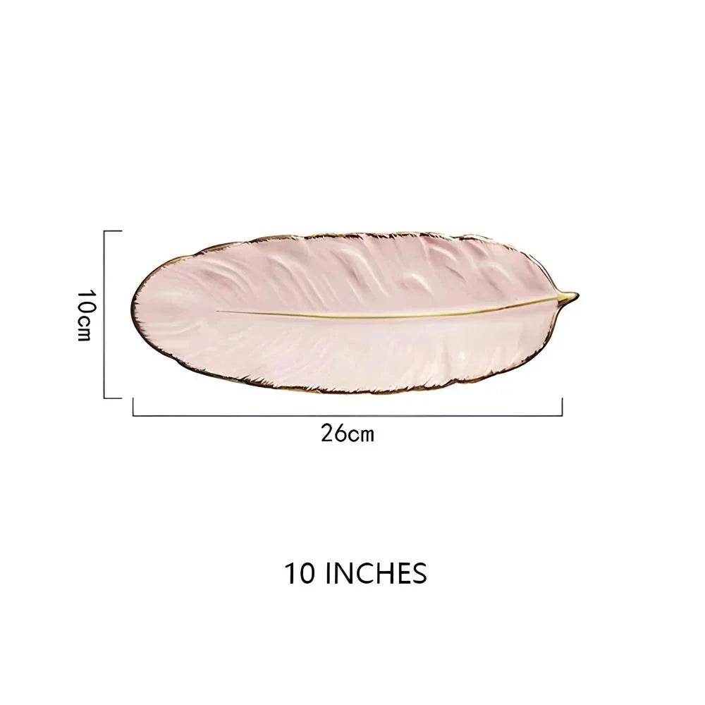 Ceramic Tray Feather-Shaped Non-Slip Base