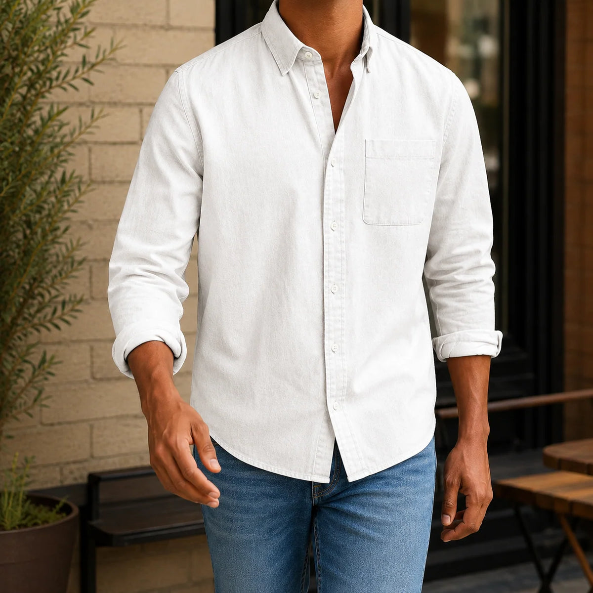 Chambray Shirt Cotton Blend Relaxed Fit Soft Worn-In Feel