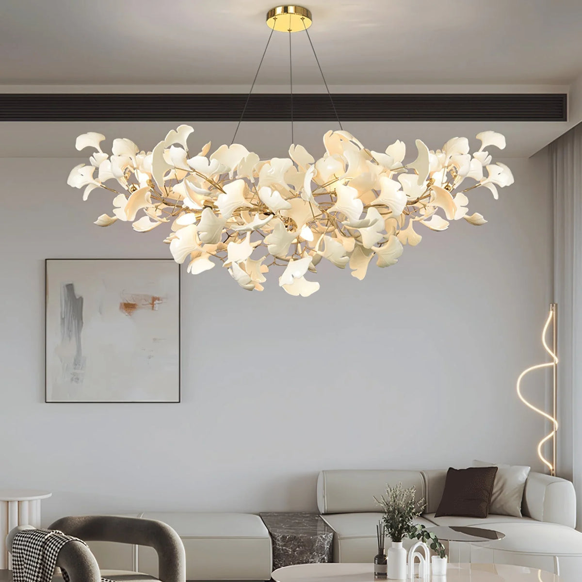 Chandelier U-Shaped Design Handmade Ceramic Elements