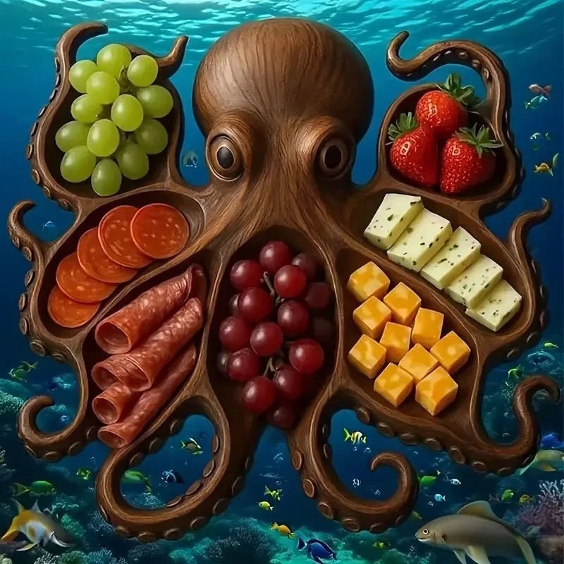 Charcuterie Board Handcrafted Octopus Design Recycled Wood