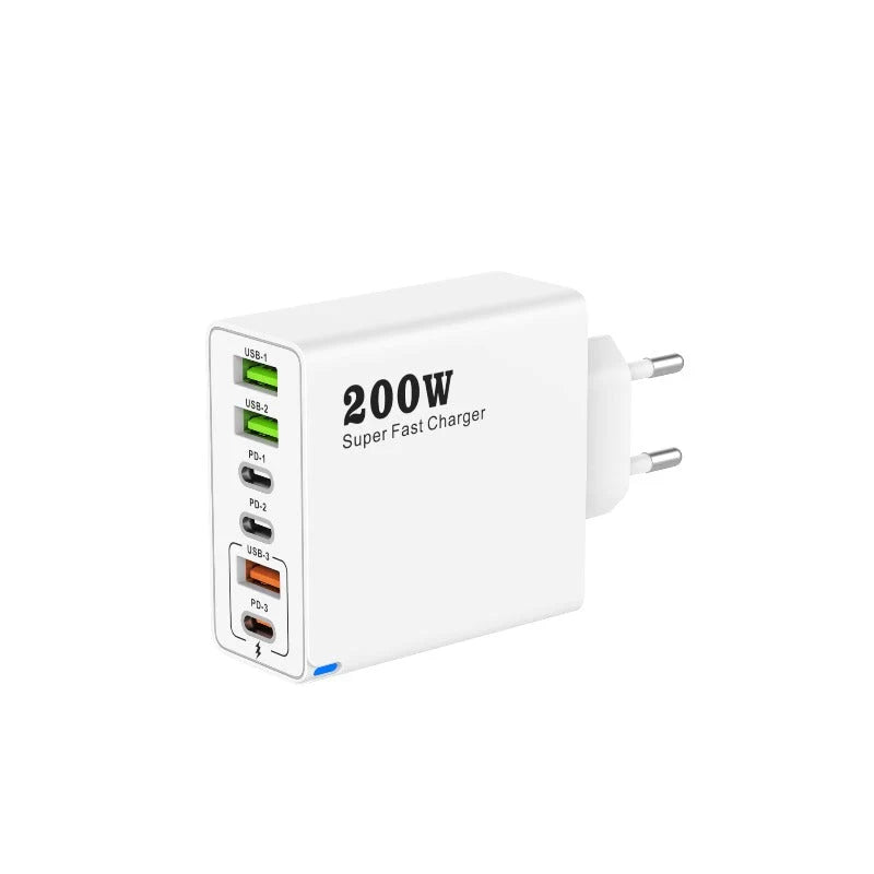 Charger 200W Six-Port Fast Charging for Multiple Devices