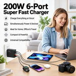 Charger 200W Six-Port Fast Charging for Multiple Devices