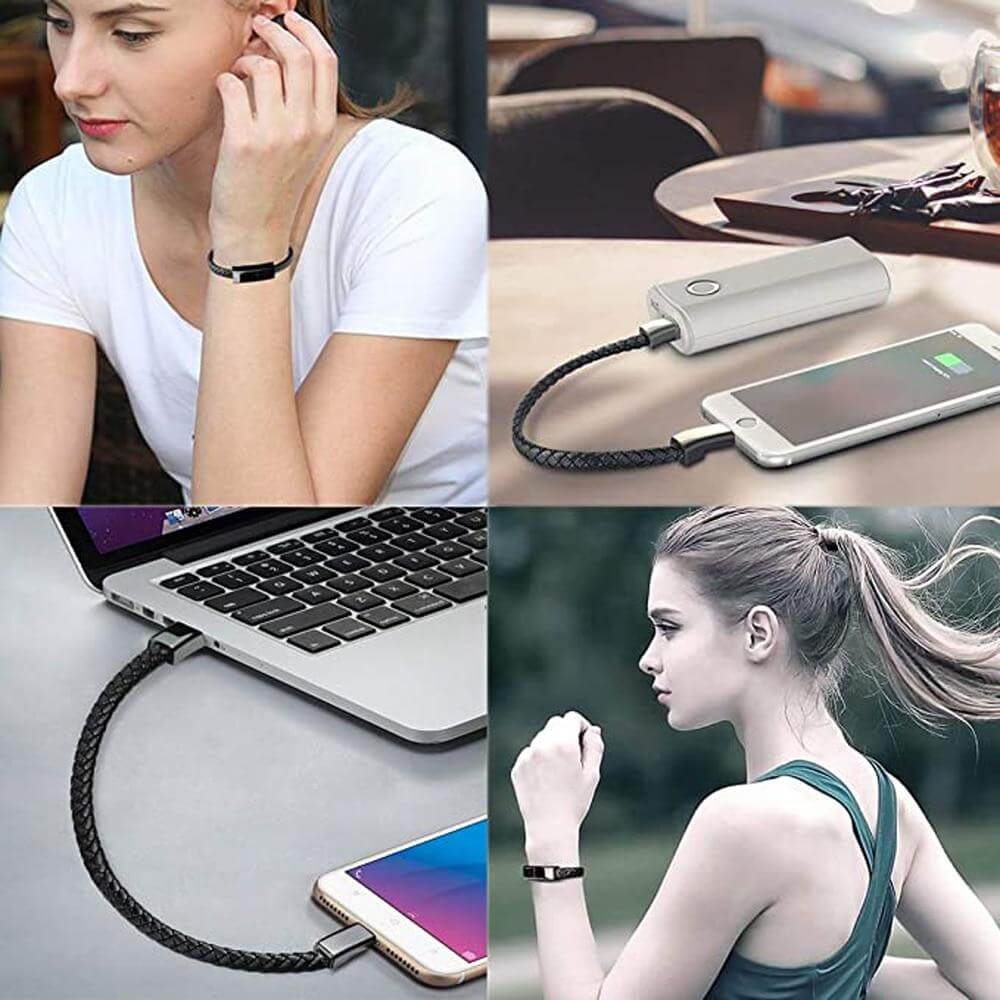 Charging Bracelet USB Braided PU Leather Waterproof