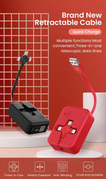 Charging Cable Retractable 3-in-1 Lightning USB-C Micro-USB