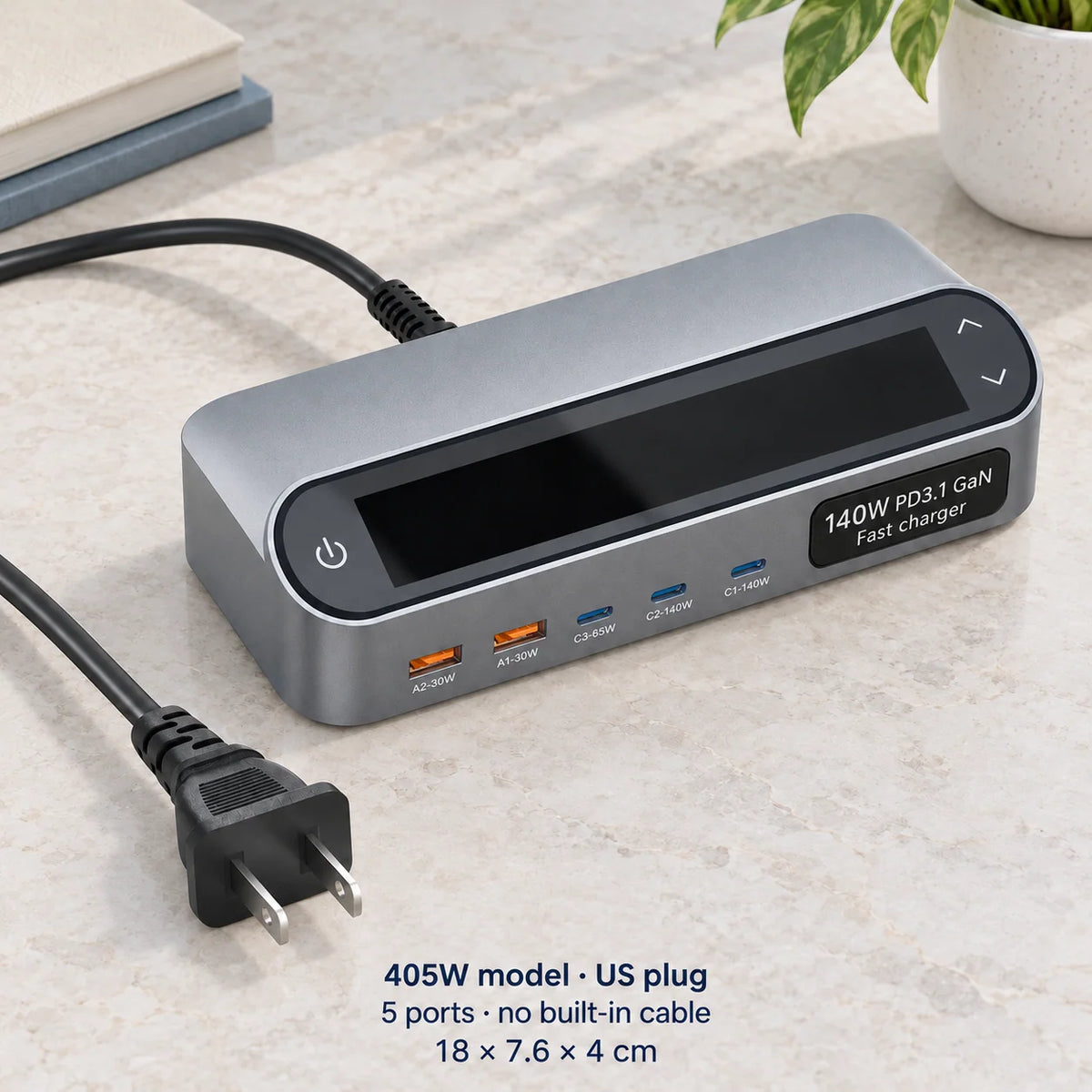 Charging Station LCD Display 5-Port GaN USB Charger