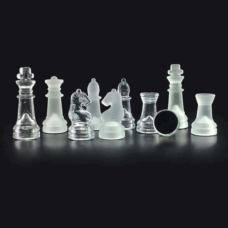 Chess Set Frosted Crystal Pieces Glass Board Satin Finish