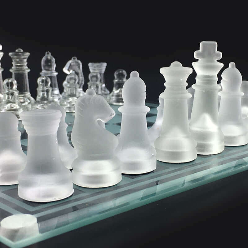 Chess Set Frosted Crystal Pieces Glass Board Satin Finish