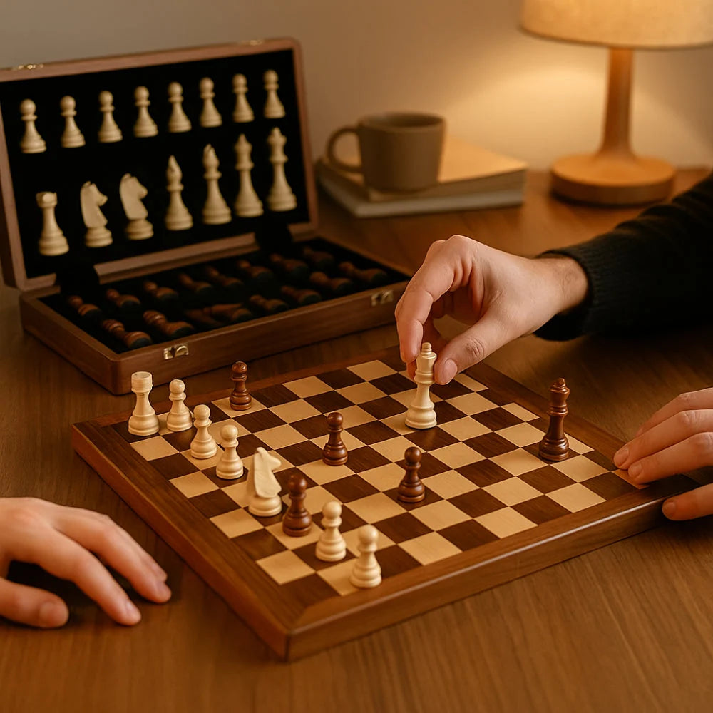 Chess Set Wooden 15.4 Inch Integrated Storage
