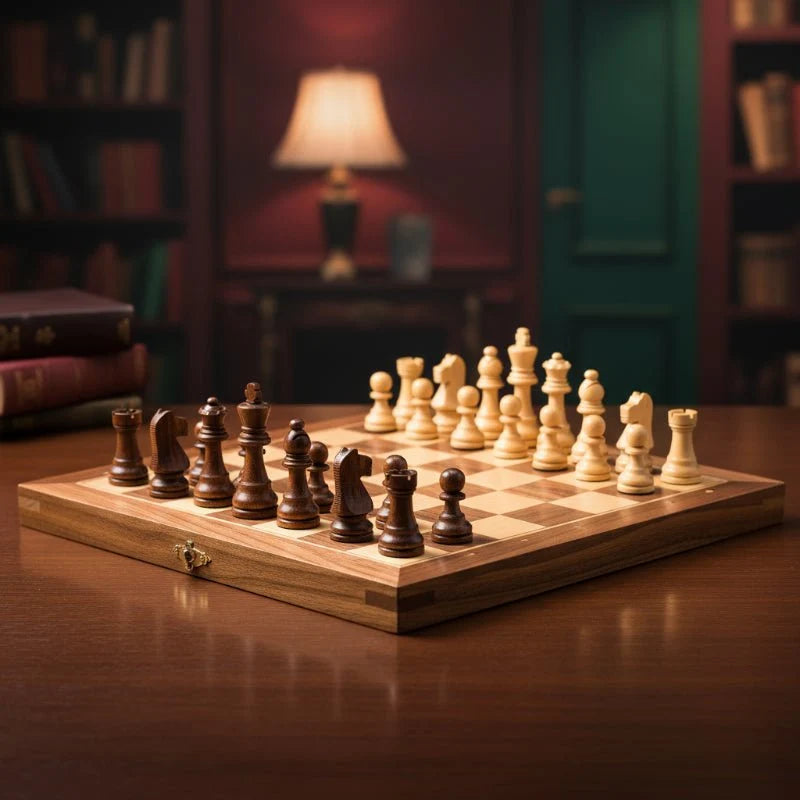 Chess Set Wooden Folding Magnetic Pieces Travel-Friendly