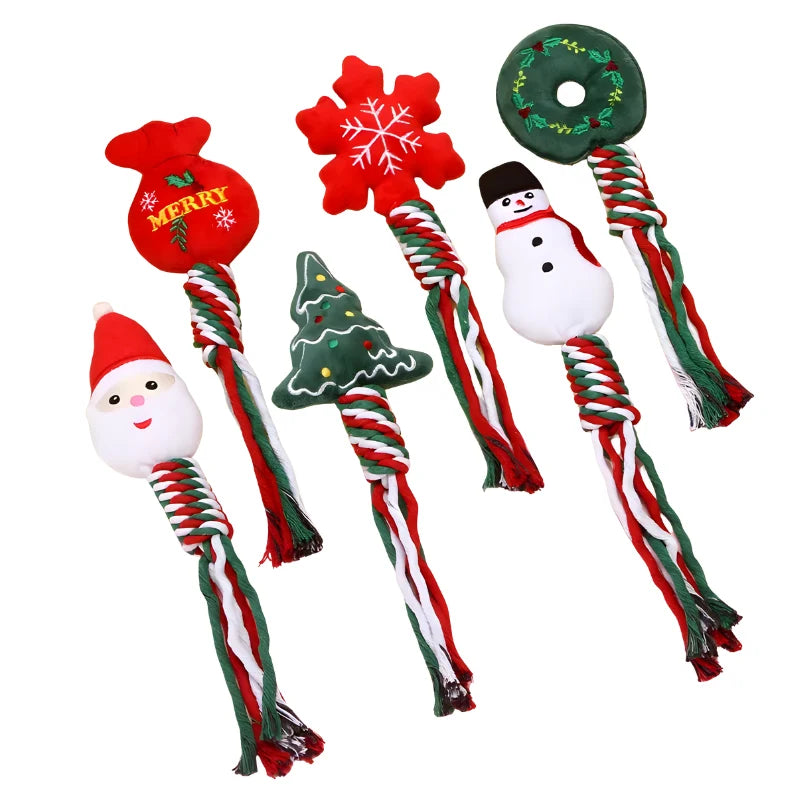 Chew & Tug Toy Christmas Plush & Rope 6-Pack