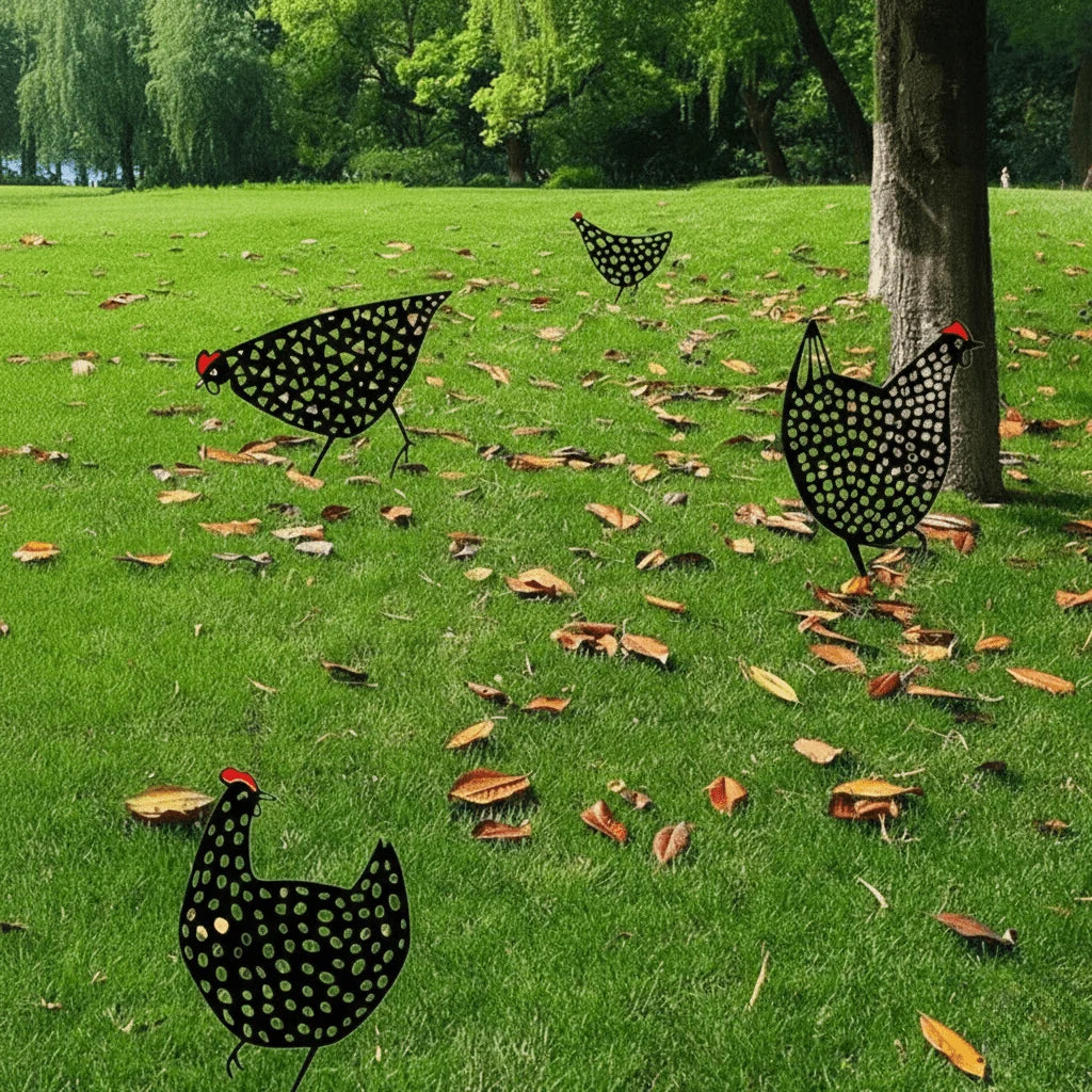 Chicken Garden Statue Weather-Resistant Hand-Painted 5-Piece Set
