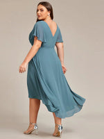 Chiffon Dress V-Neck Short Sleeve Hi-Lo Hem
