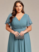 Chiffon Dress V-Neck Short Sleeve Hi-Lo Hem