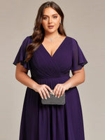 Chiffon Dress V-Neck Short Sleeve Hi-Lo Hem