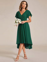 Chiffon Dress V-Neck Short Sleeve Hi-Lo Hem