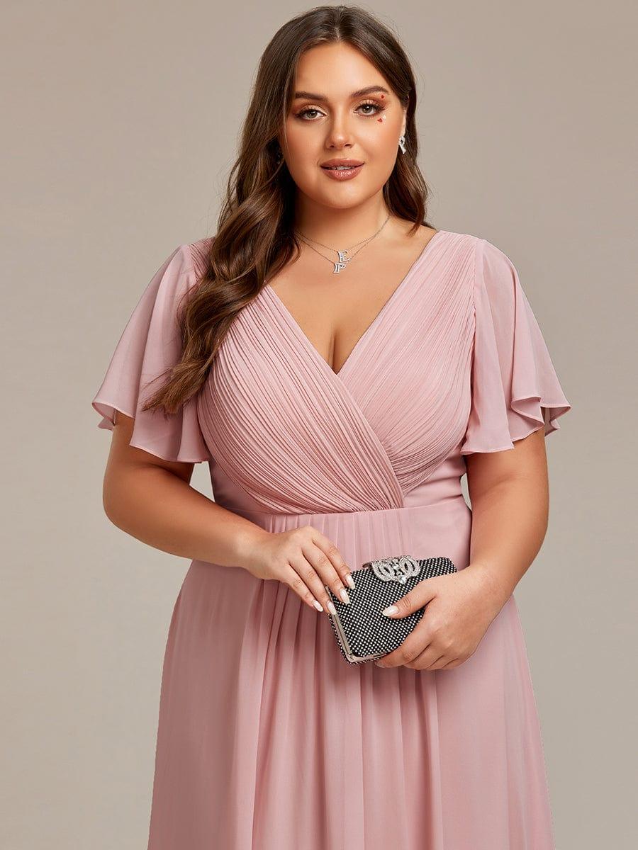 Chiffon Dress V-Neck Short Sleeve Hi-Lo Hem