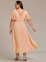 Chiffon Dress V-Neck Short Sleeve Hi-Lo Hem