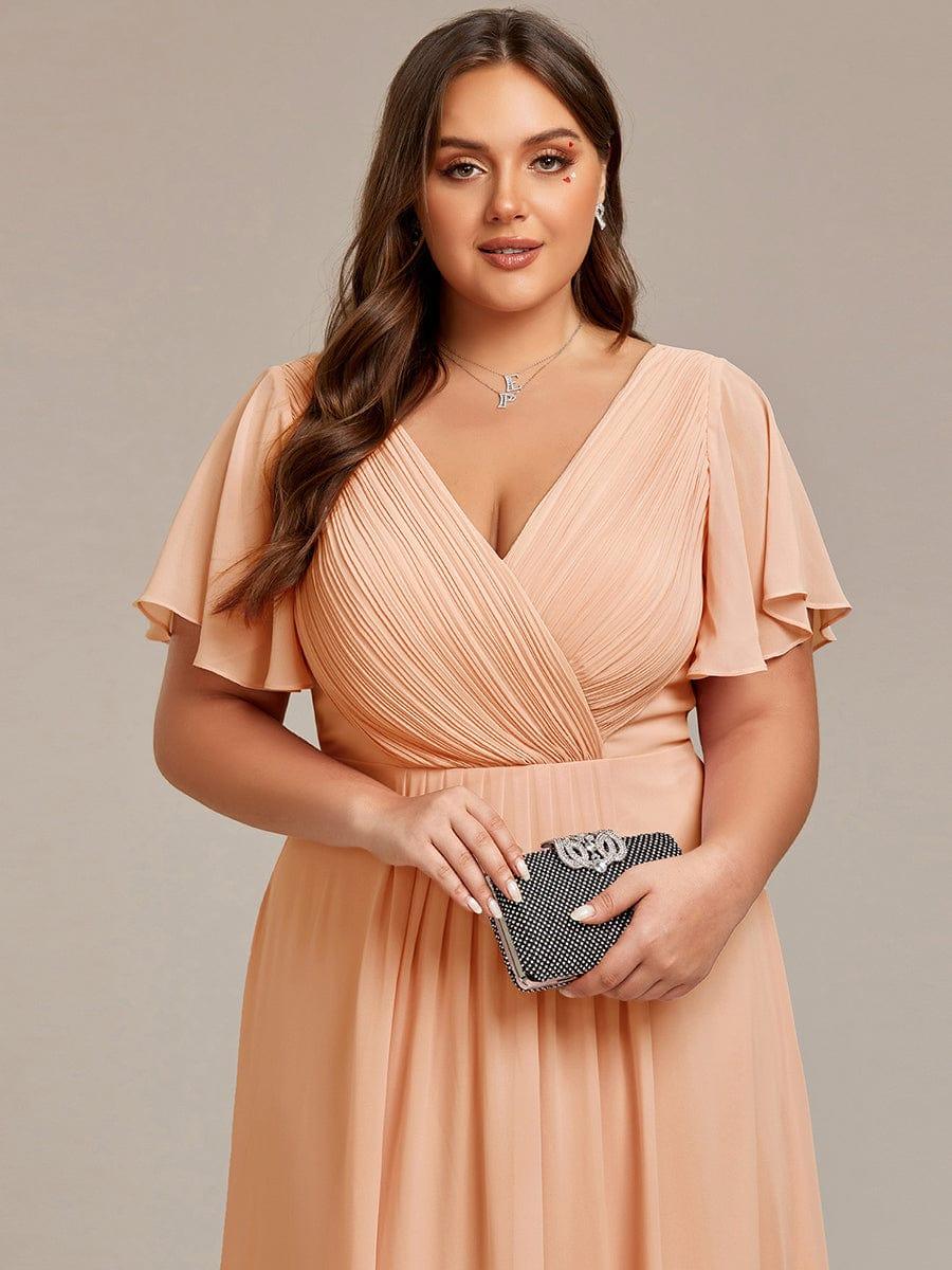Chiffon Dress V-Neck Short Sleeve Hi-Lo Hem