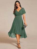 Chiffon Dress V-Neck Short Sleeve Hi-Lo Hem