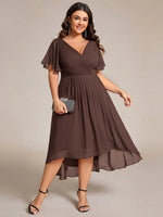 Chiffon Dress V-Neck Short Sleeve Hi-Lo Hem