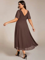 Chiffon Dress V-Neck Short Sleeve Hi-Lo Hem
