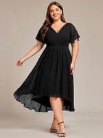 Chiffon Dress V-Neck Short Sleeve Hi-Lo Hem