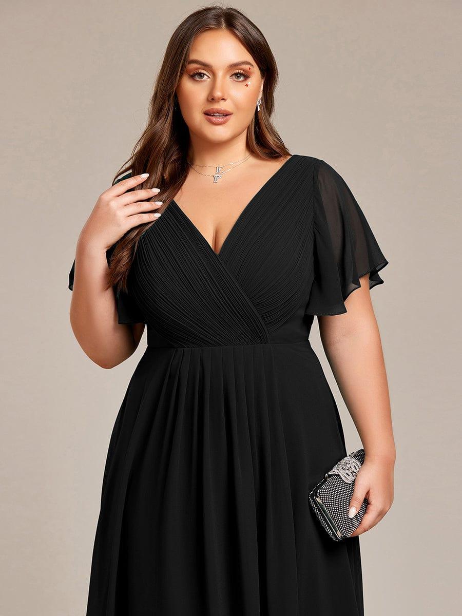 Chiffon Dress V-Neck Short Sleeve Hi-Lo Hem