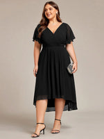 Chiffon Dress V-Neck Short Sleeve Hi-Lo Hem
