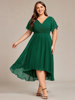 Chiffon Dress V-Neck Short Sleeve Hi-Lo Hem