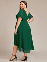 Chiffon Dress V-Neck Short Sleeve Hi-Lo Hem