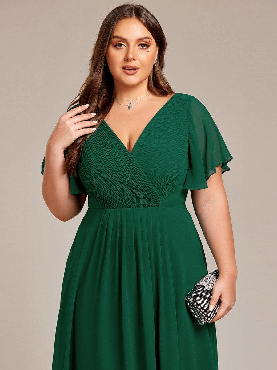 Chiffon Dress V-Neck Short Sleeve Hi-Lo Hem
