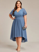 Chiffon Dress V-Neck Short Sleeve Hi-Lo Hem