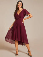 Chiffon Dress V-Neck Short Sleeve Hi-Lo Hem