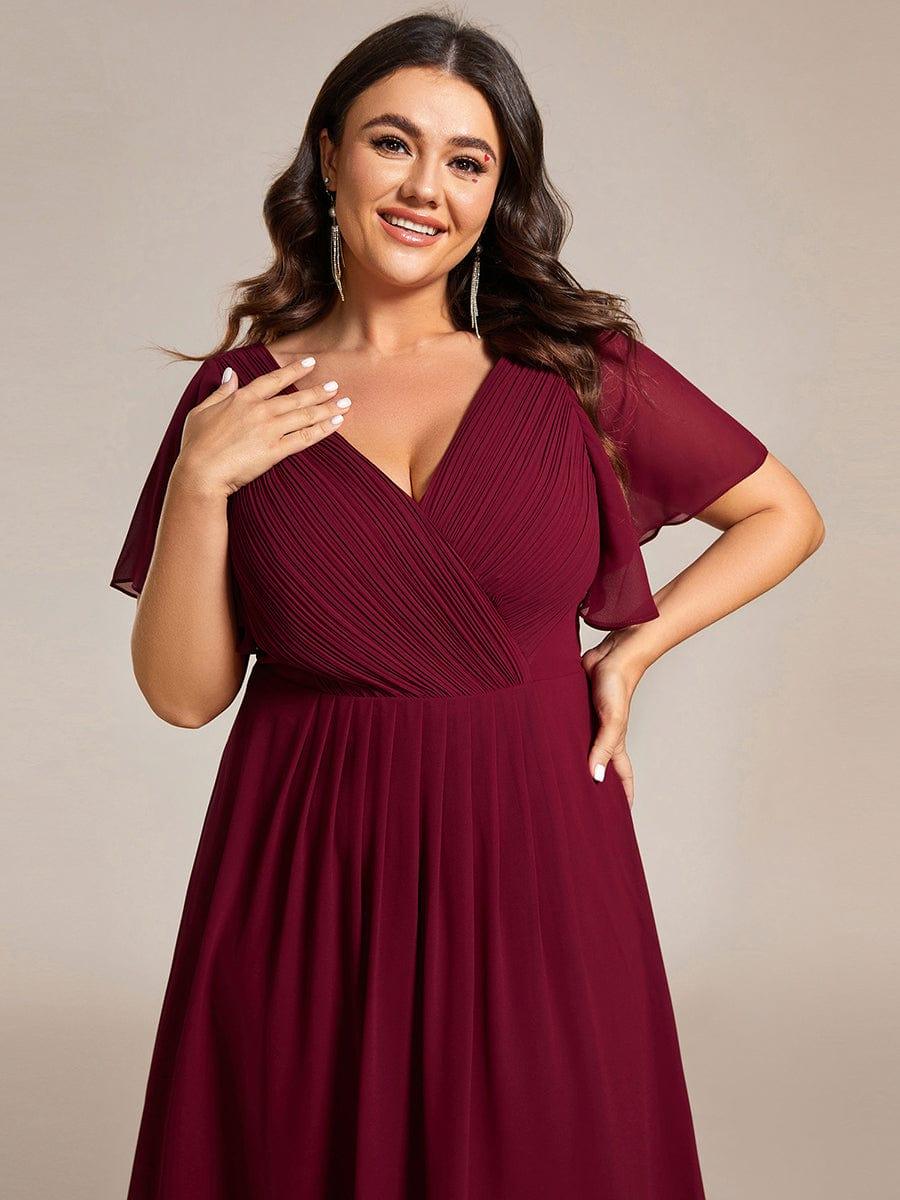 Chiffon Dress V-Neck Short Sleeve Hi-Lo Hem