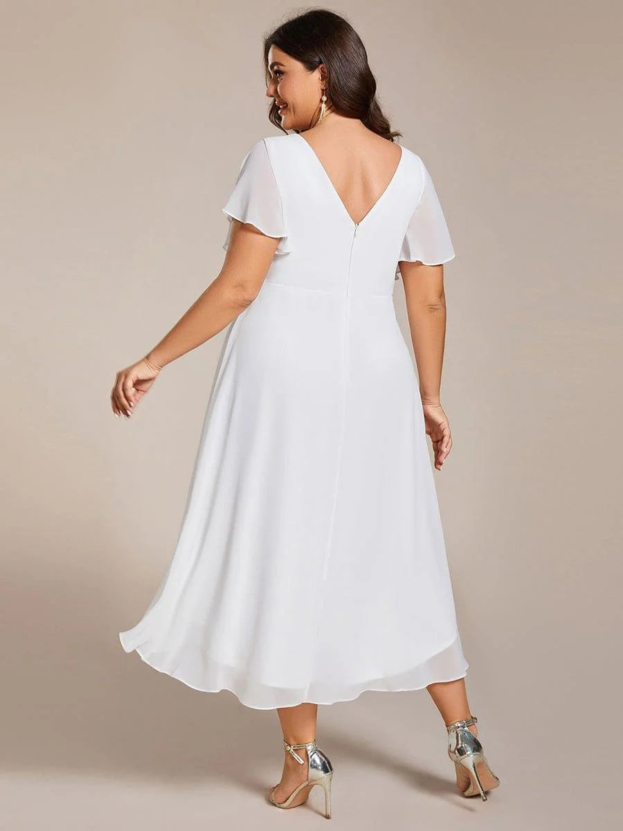 Chiffon Dress V-Neck Short Sleeve Hi-Lo Hem