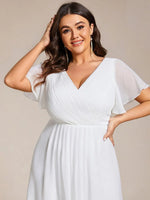 Chiffon Dress V-Neck Short Sleeve Hi-Lo Hem
