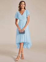 Chiffon Dress V-Neck Short Sleeve Hi-Lo Hem