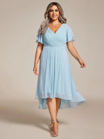 Chiffon Dress V-Neck Short Sleeve Hi-Lo Hem