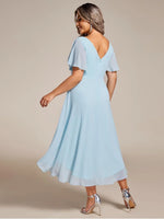 Chiffon Dress V-Neck Short Sleeve Hi-Lo Hem
