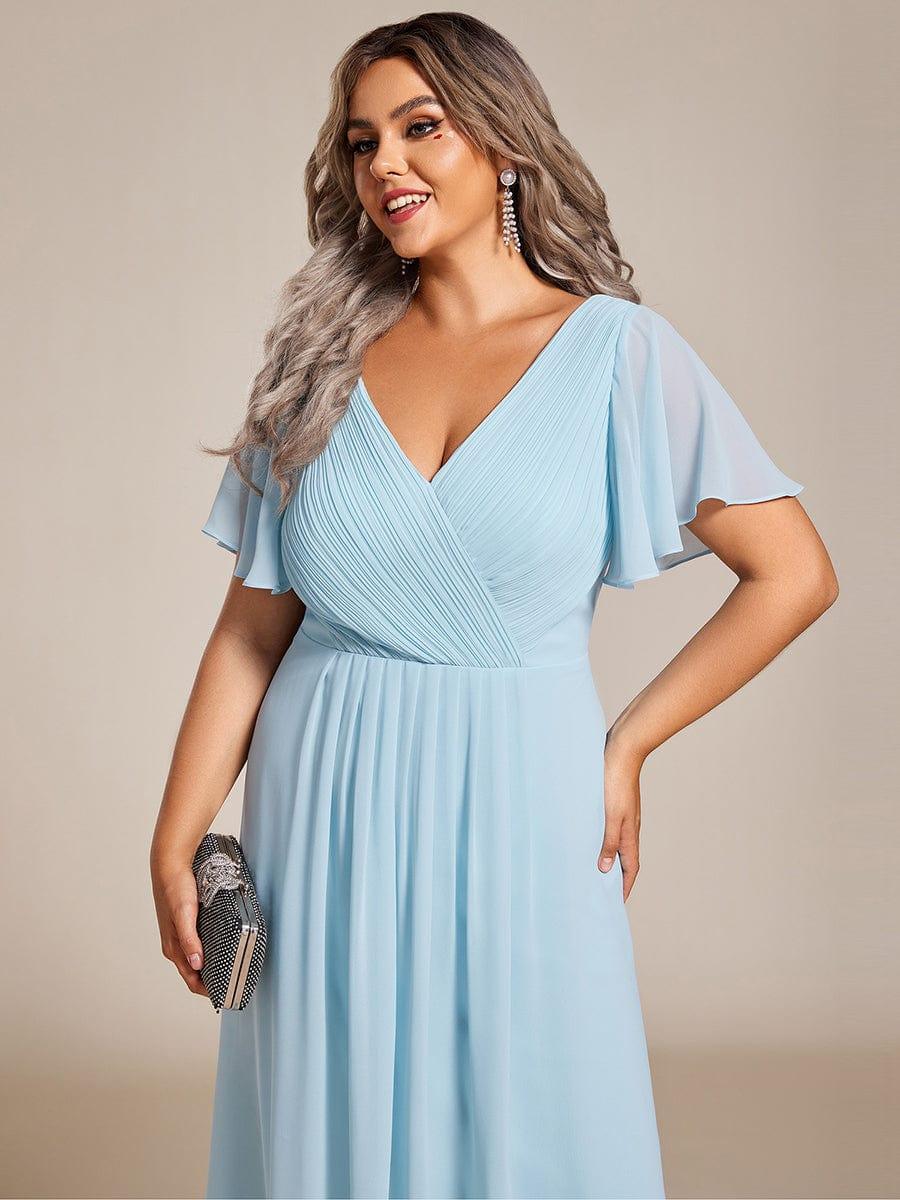 Chiffon Dress V-Neck Short Sleeve Hi-Lo Hem